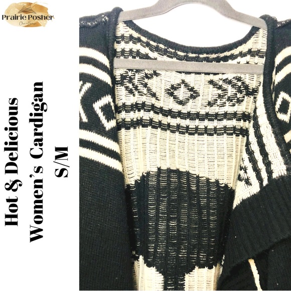 Hot & Delicious, Cardigan, Women’s Sm/M, Black/Cream, EUC, PrairieposherCA - Picture 4 of 5